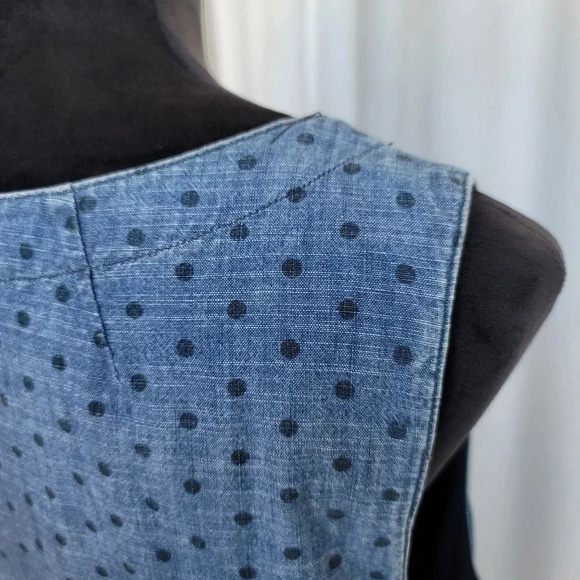 Fossil Blue Denim Jeans Shift Dress Lined Pleated Neck Women's Sz Medium - Picture 4 of 10